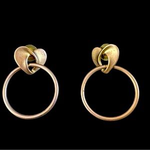 Vintage Don Lin pale gold tone heart and hoop pierced earrings